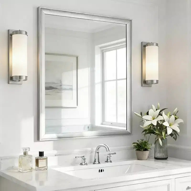 Specchio da bagno 30x40, specchio rettangolare, antiruggine, montaggio a parete verticale o orizzontale, moderno, sopra lavandino, cornice in alluminio