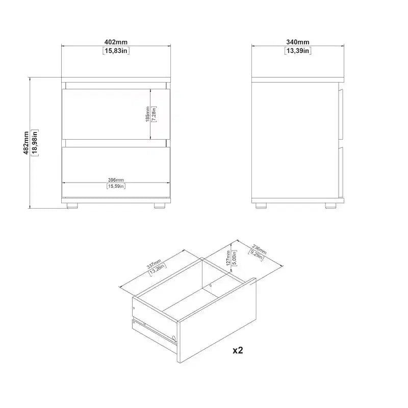Tvilum, comodino Aurora a 2 cassetti, Jackson Hickory