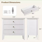 Cassettiera a 3 cassetti set da 2, cassettiera in legno scanalato con maniglie dorate, armadietto contenitore largo con gambe in metallo per camera da letto, soggiorno, corridoio, ingresso