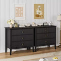 3 Drawer Dresser Set of 2, Fluted Wood Chest with Gold Handles Wide Storage Cabinet with Metal Legs for Bedroom, Living Room, Hallway, Entryway