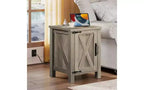 DEXYLLO Farmhouse Nightstand with Charging Station, End Table with Barn Door and Adjustable Storage Shelf