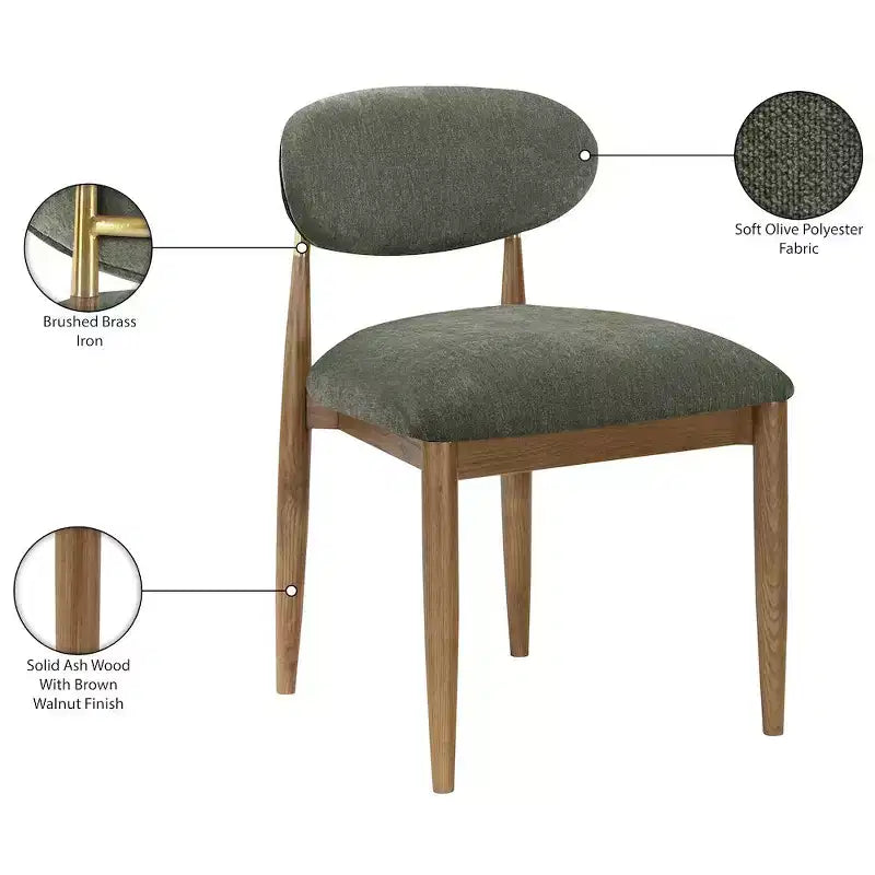 Meridian Furniture Riccio Olive, Sedie da Pranzo Laterali Imbottite in Tessuto Performance, Set da 2