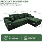 MooxvMoo Divani componibili 107.5, Divano compresso a forma di L con seduta profonda, cuscino decorativo, chaise longue per soggiorno, Verde