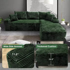 MooxvMoo Divani componibili 107.5, Divano compresso a forma di L con seduta profonda, cuscino decorativo, chaise longue per soggiorno, Verde