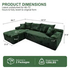 MooxvMoo Divano Componibile Modulare 107.5, Divano Senza Struttura a L con Seduta Profonda, Cuscino Decorativo, Chaise Longue Sinistra per Soggiorno, Verde
