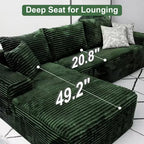 MooxvMoo Divano Componibile Modulare 107.5, Divano Senza Struttura a L con Seduta Profonda, Cuscino Decorativo, Chaise Longue Sinistra per Soggiorno, Verde
