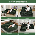 MooxvMoo Divano Componibile Modulare 107.5, Divano Senza Struttura a L con Seduta Profonda, Cuscino Decorativo, Chaise Longue Sinistra per Soggiorno, Verde