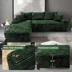 MooxvMoo Divano Componibile Modulare 107.5, Divano Senza Struttura a L con Seduta Profonda, Cuscino Decorativo, Chaise Longue Sinistra per Soggiorno, Verde