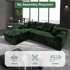 MooxvMoo Divano Componibile Modulare 107.5, Divano Senza Struttura a L con Seduta Profonda, Cuscino Decorativo, Chaise Longue Sinistra per Soggiorno, Verde