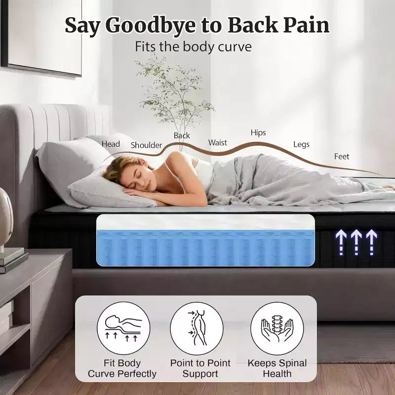 Dyonery 14 Materasso Ibrido in Memory Foam in Scatola, Molle Insacchettate per Sollievo dalla Pressione, Materasso Matrimoniale a Media Densità con Isolamento dal Movimento