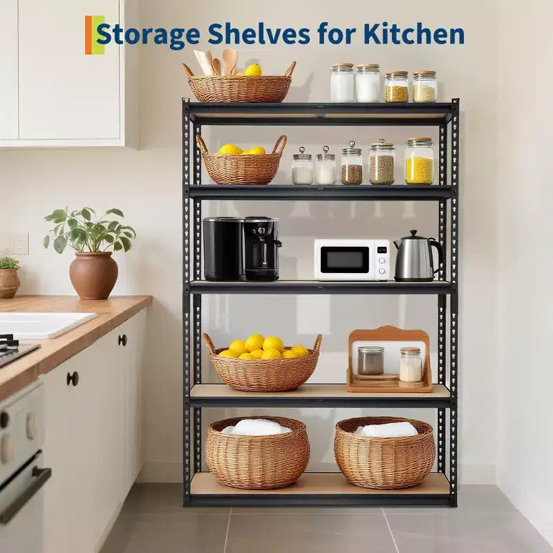 Scaffale per garage per impieghi gravosi, unità di stoccaggio a 5 ripiani, scaffalatura regolabile in metallo, capacità 900-1100 kg, organizzatore autoportante per cantina