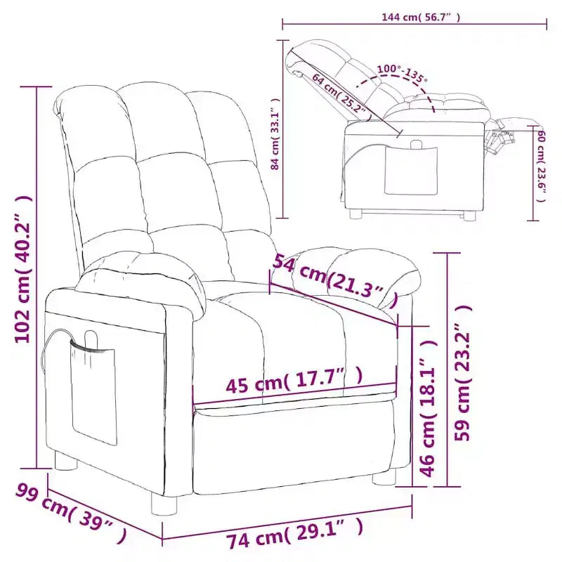 vidaXL Poltrona massaggiante Grigio chiaro Tessuto (100% poliestere), Legno, Metallo