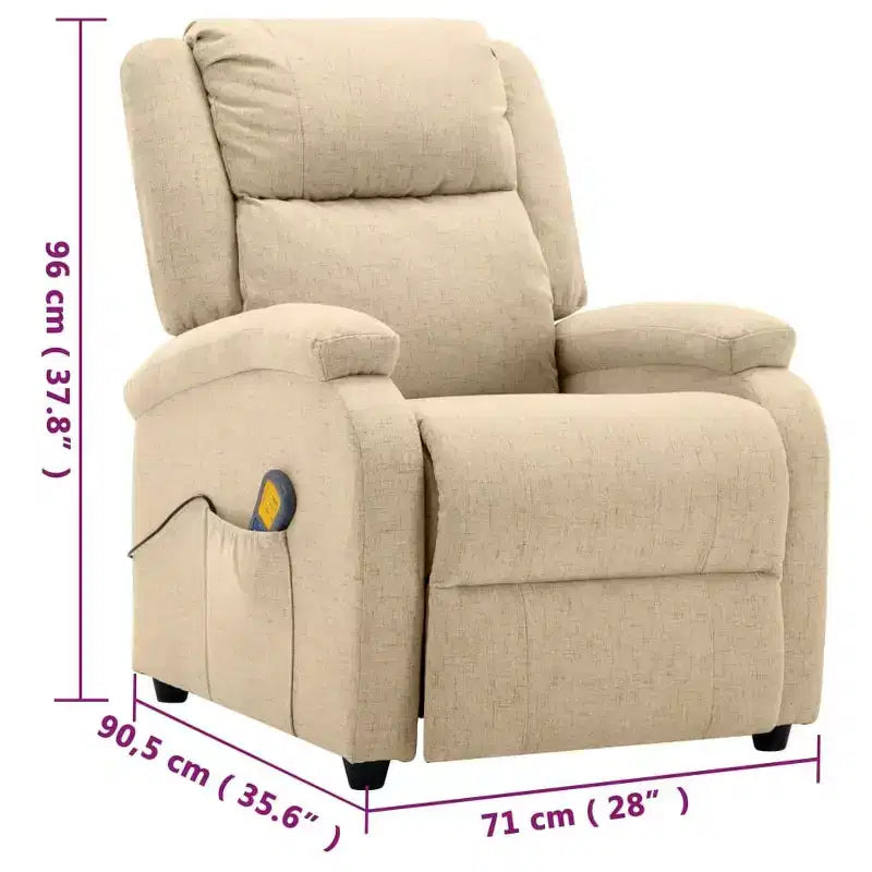vidaXL Poltrona massaggiante elettrica crema 100% poliestere, metallo Standard