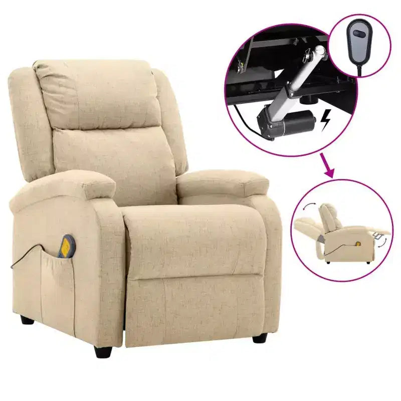 vidaXL Poltrona massaggiante elettrica crema 100% poliestere, metallo Standard