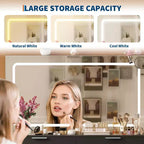 Mobile toeletta per trucco con specchio a LED, presa elettrica e 10 cassetti, set tavolo da toeletta con sgabello 3 modalità di illuminazione per camera da letto