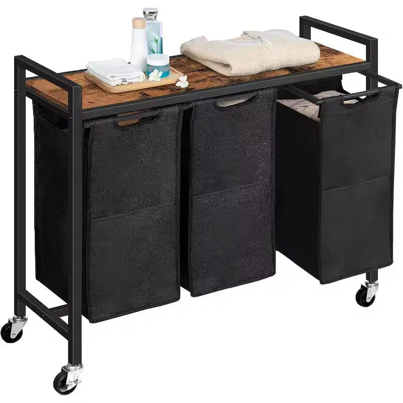 ALUCSET Laundry Sorter 3 Section, Laundry Hamper with Wheels, 3 x 43.5 L, Rolling Laundry Basket, Pull-Out and Removable Oxford Fabric Laundry Bags