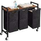 ALUCSET Laundry Sorter 3 Section, Laundry Hamper with Wheels, 3 x 43.5 L, Rolling Laundry Basket, Pull-Out and Removable Oxford Fabric Laundry Bags