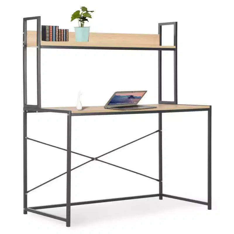 vidaXL Scrivania per computer in legno ingegnerizzato nero e rovere e metallo verniciato a polvere