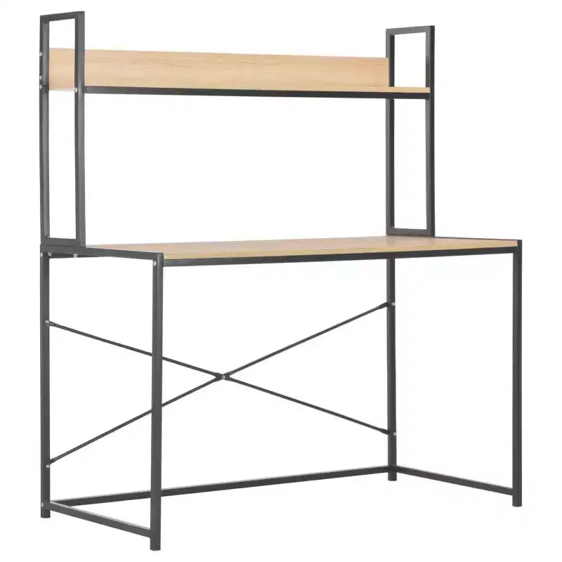 vidaXL Scrivania per computer in legno ingegnerizzato nero e rovere e metallo verniciato a polvere