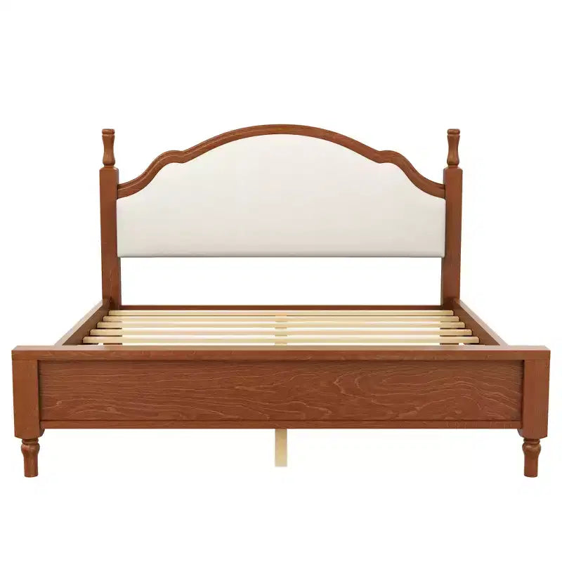 Letto a piattaforma in legno Polibi con testiera imbottita