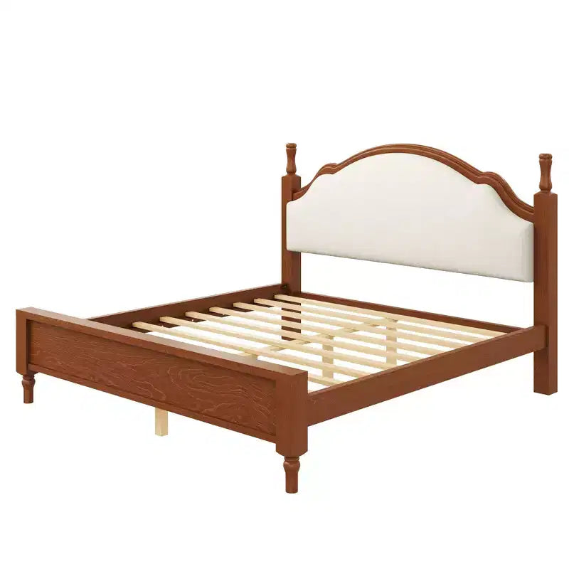 Letto a piattaforma in legno Polibi con testiera imbottita