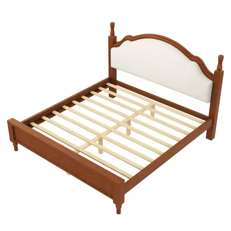 Letto a piattaforma in legno Polibi con testiera imbottita