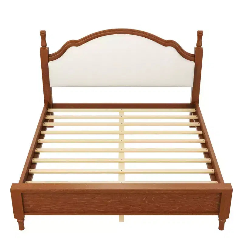 Letto a piattaforma in legno Polibi con testiera imbottita
