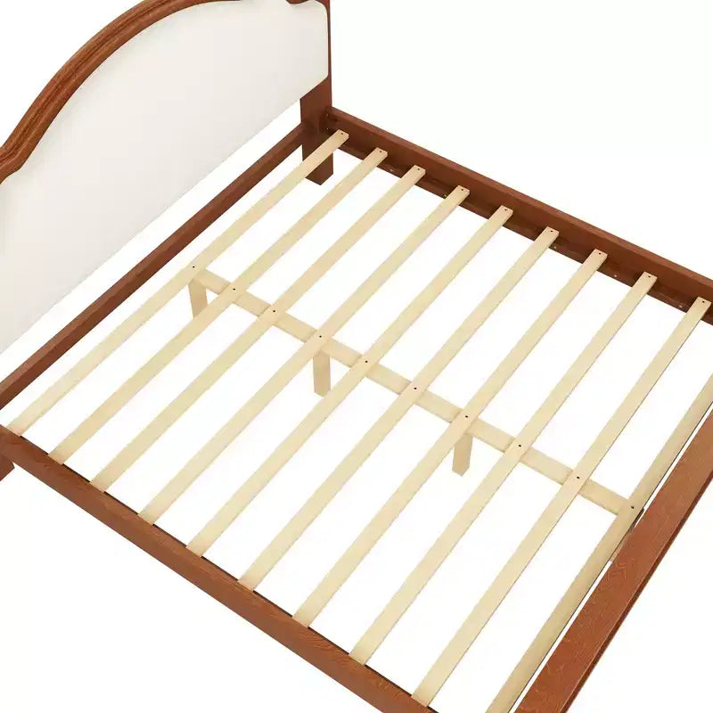 Letto a piattaforma in legno Polibi con testiera imbottita