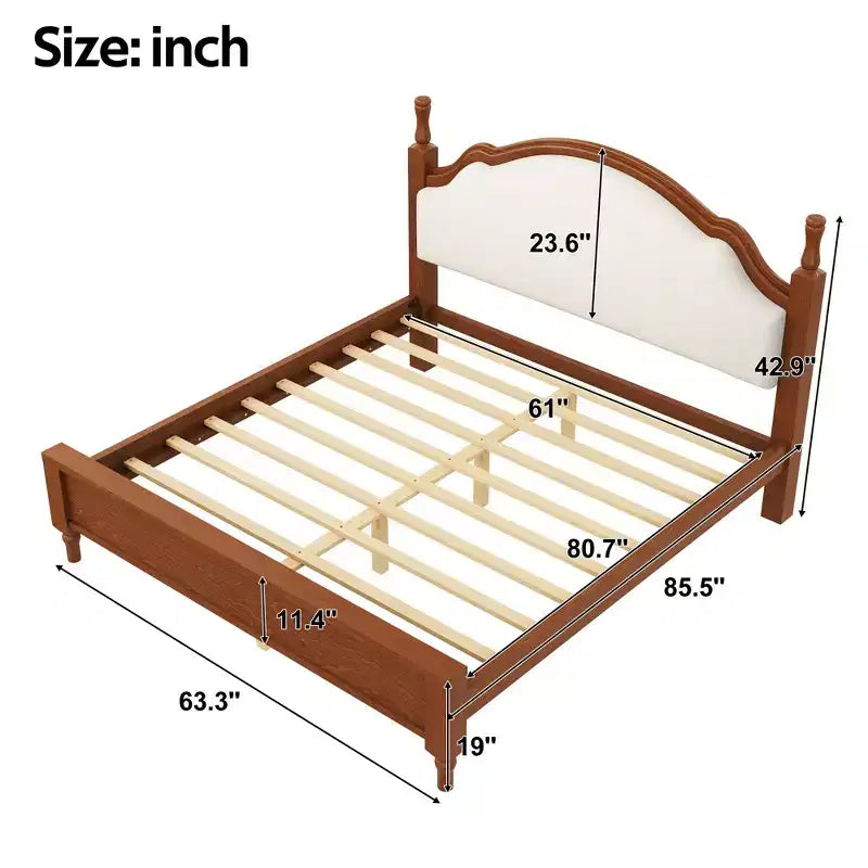 Letto a piattaforma in legno Polibi con testiera imbottita