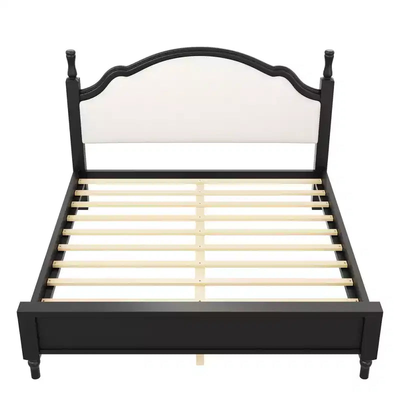 Letto a piattaforma in legno Polibi con testiera imbottita