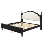 Letto a piattaforma in legno Polibi con testiera imbottita