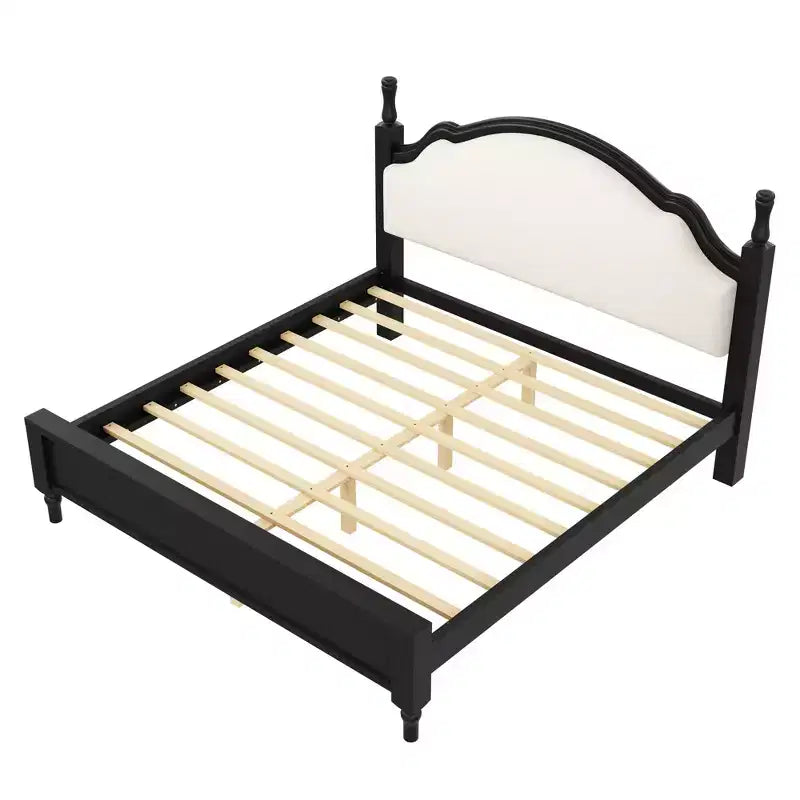 Letto a piattaforma in legno Polibi con testiera imbottita