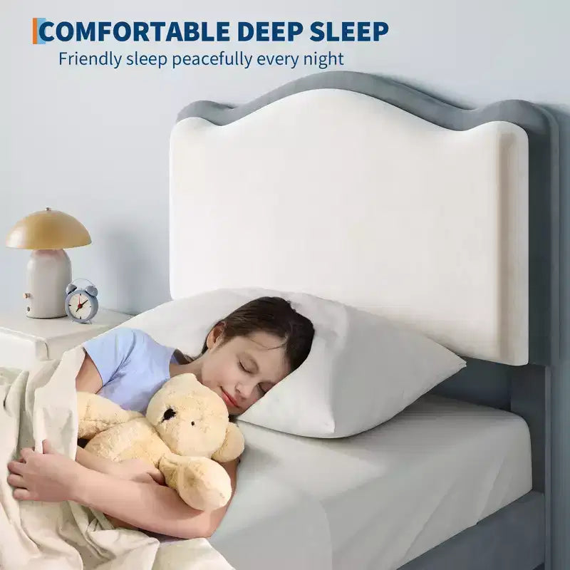 Letto per bambini stile principessa - Struttura letto matrimoniale imbottita con testiera a conchiglia e cassetto portaoggetti - Robuste doghe in legno, silenzioso, facile da montare