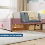 Letto per bambini stile principessa - Struttura letto matrimoniale imbottita con testiera a conchiglia e cassetto portaoggetti - Robuste doghe in legno, silenzioso, facile da montare