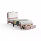 Letto per bambini stile principessa - Struttura letto matrimoniale imbottita con testiera a conchiglia e cassetto portaoggetti - Robuste doghe in legno, silenzioso, facile da montare