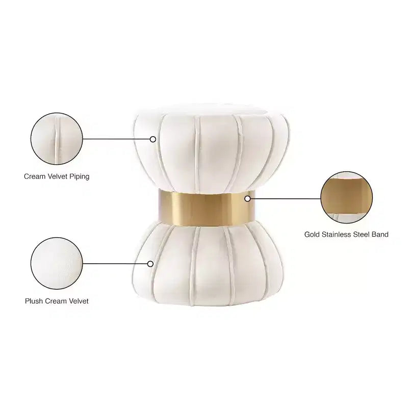 Meridian Furniture Sgabello/Pouf in velluto color crema Vino