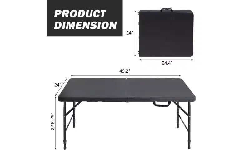 Tavolo Pieghevole Resistente da 120 cm con Altezza Regolabile, Tavolo Utilitario Portatile in Plastica e Acciaio Richiudibile a Metà per Campeggio, Sala da Pranzo e Uso Esterno