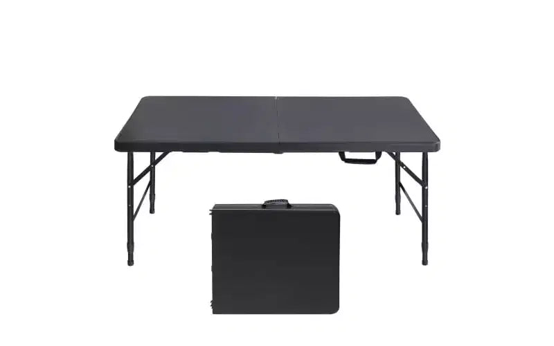 4ft Heavy Duty Folding Table with Adjustable Height, Portable Fold-in-Half Plastic and Steel Utility Table for Camping, Dining and Outdoor Use