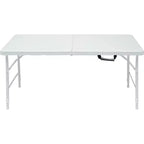 Tavolo Pieghevole Resistente da 120 cm con Altezza Regolabile, Tavolo Utilitario Portatile in Plastica e Acciaio Richiudibile a Metà per Campeggio, Sala da Pranzo e Uso Esterno