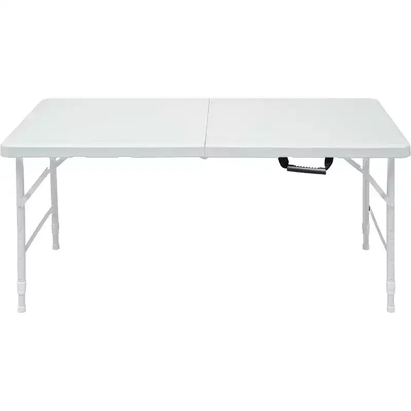 Tavolo Pieghevole Resistente da 120 cm con Altezza Regolabile, Tavolo Utilitario Portatile in Plastica e Acciaio Richiudibile a Metà per Campeggio, Sala da Pranzo e Uso Esterno