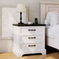 Farmhouse Nightstands w/ Charging Station, Modern Wood Bedside Table w/ 3 Large Storage Drawers, End Table for Bedroom & Living Room