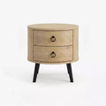 Modern Round Side Table with 2 Drawers, Wooden Accent End Table Nightstand with Metal Legs, Bedroom Living Room Apartment