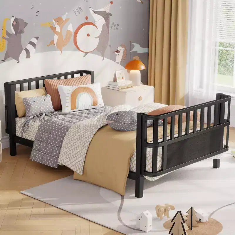 Struttura letto a piattaforma per bambini Twin Size, lettino per bambini, divano letto per bambini in metallo a basso profilo con sponde laterali rimovibili - ModernLuxe