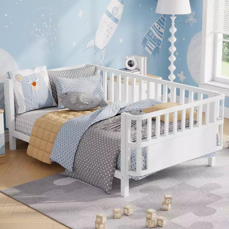 Struttura letto a piattaforma per bambini Twin Size, lettino per bambini, divano letto per bambini in metallo a basso profilo con sponde laterali rimovibili - ModernLuxe