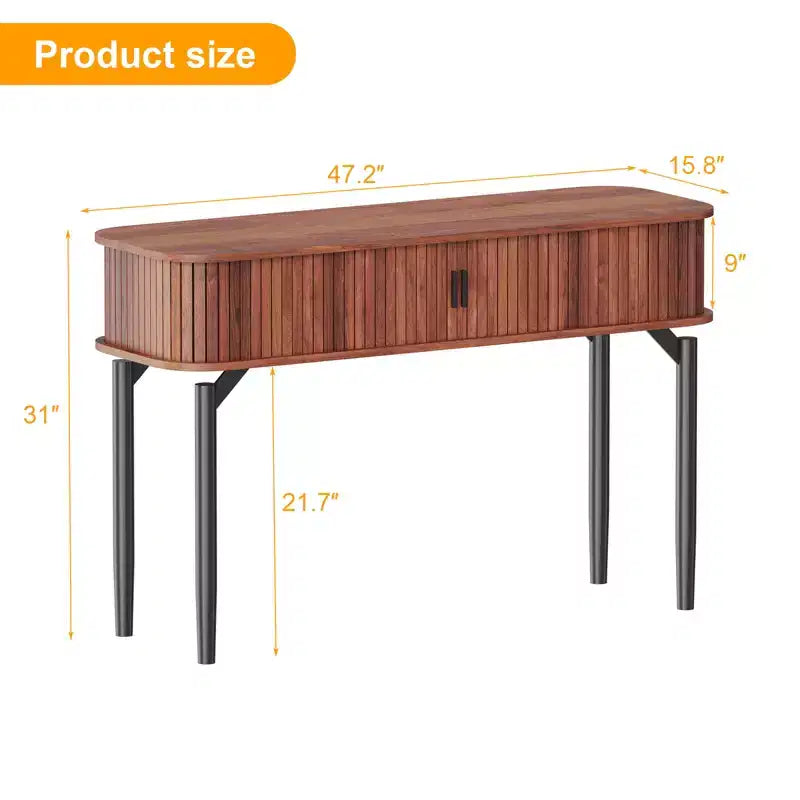 Consolle Moderna Scanalata - Tavolo Stretto da Ingresso o da Divano da 120 cm con Ante Scorrevoli e Cassetti - Ripiano Aperto - Finitura Rovere Noce