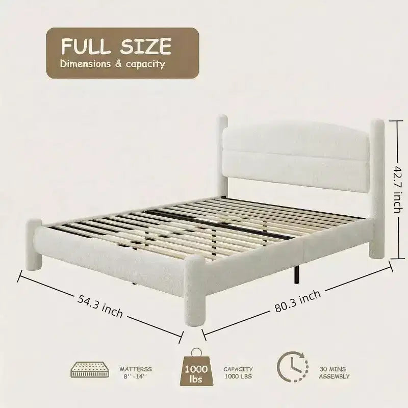 GustoWave Letto a Piattaforma Cloud Imbottito in Bouclé, Nessun Box Spring Necessario
