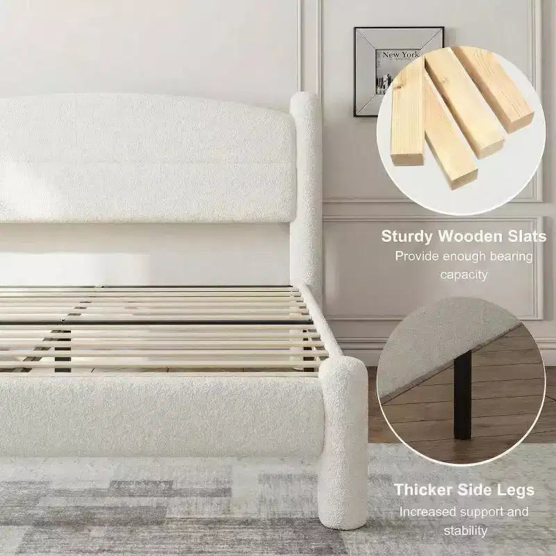 GustoWave Letto a Piattaforma Cloud Imbottito in Bouclé, Nessun Box Spring Necessario