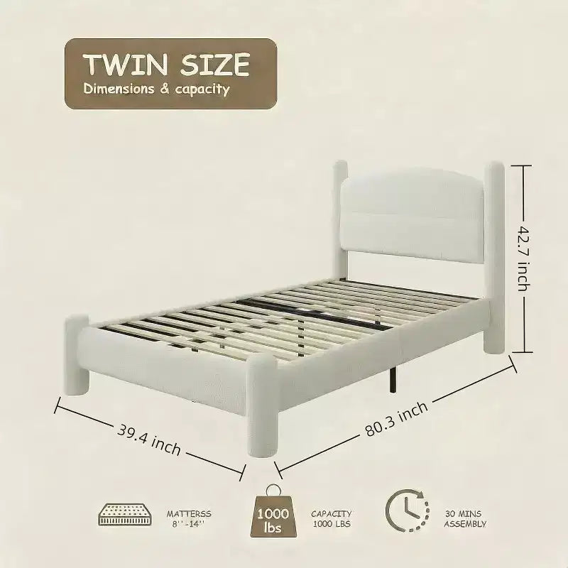GustoWave Letto a Piattaforma Cloud Imbottito in Bouclé, Nessun Box Spring Necessario