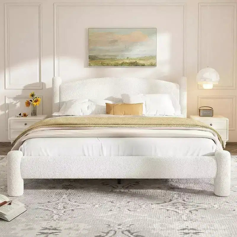 GustoWave Letto a Piattaforma Cloud Imbottito in Bouclé, Nessun Box Spring Necessario