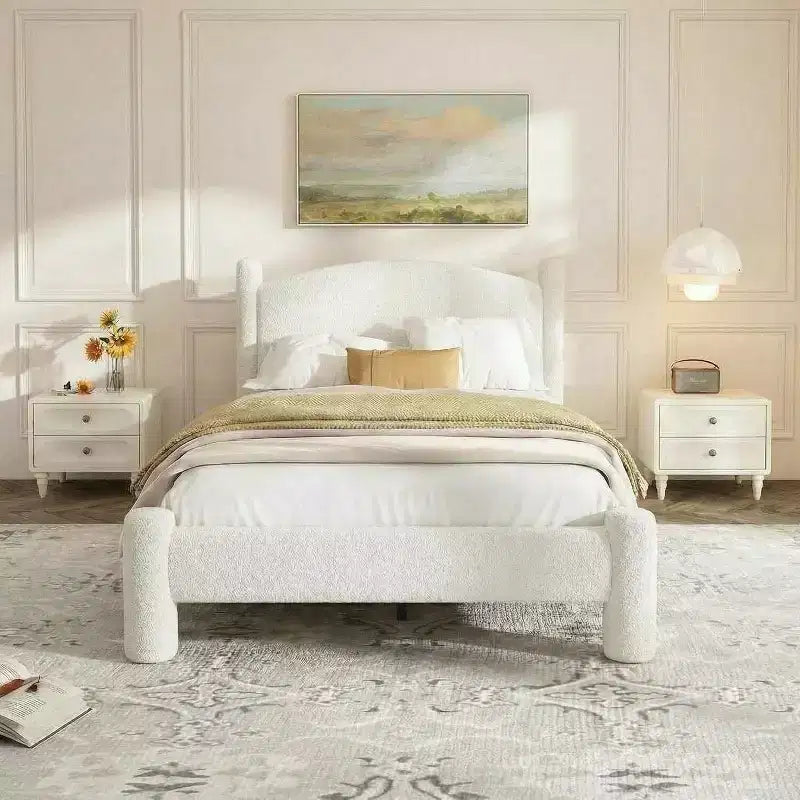 GustoWave Letto a Piattaforma Cloud Imbottito in Bouclé, Nessun Box Spring Necessario
